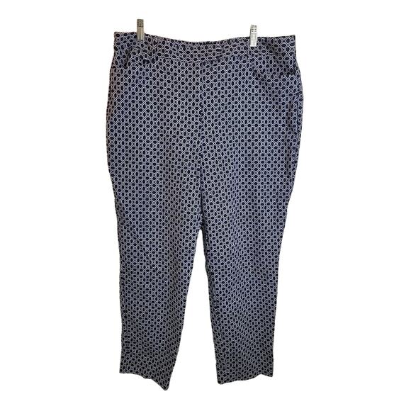 Talbots Hampshire Curvy Blue Cropped Geometric High Rise Casual Pants Size 16 - Picture 1 of 10